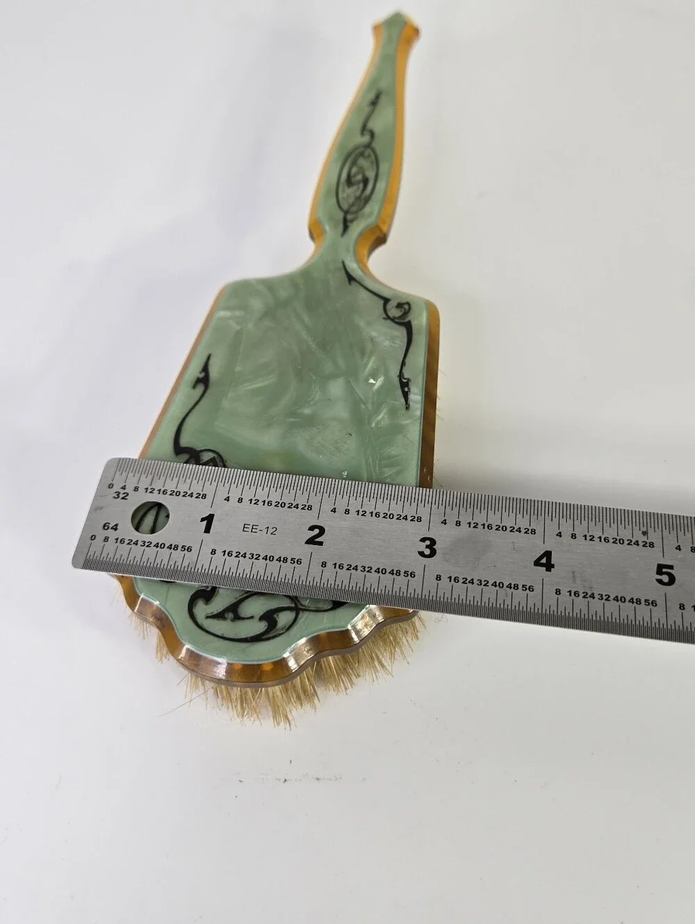 VTG Art Deco Green Pearlized Celluloid Vanity Hair Brush 1920s 30s  9